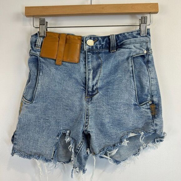 Ader Error Shorts Womens A1 Blue Denim Distressed Cut Off Frayed Grunge Hotpants - Picture 1 of 16